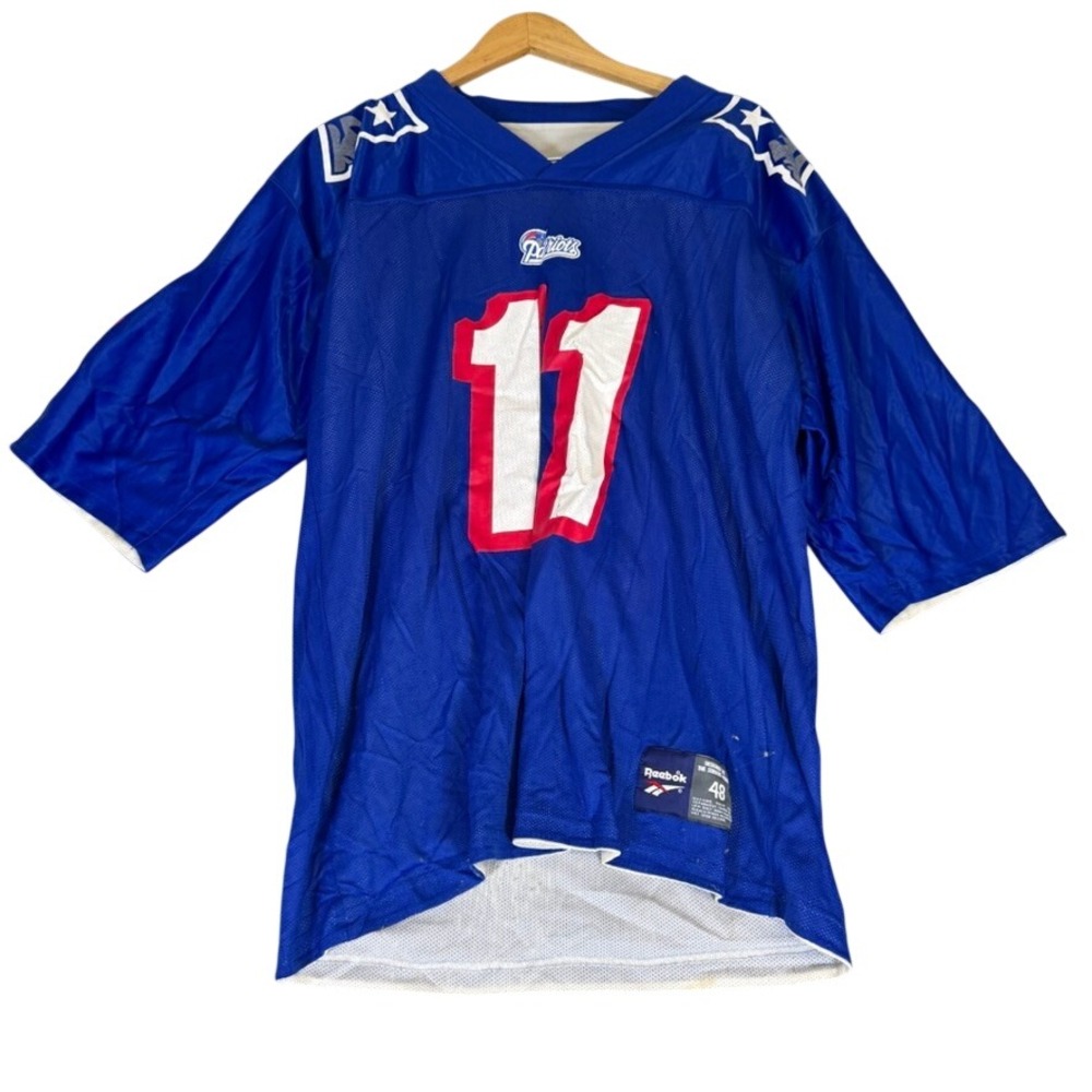 Reebok New England Patriots Drew Bledsoe 11 Jersey Blue NFL Mens 48